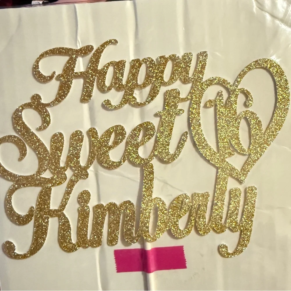 Gold Glitter 'Happy Sweet 16' Custom Name Cake Topper - Kimberly